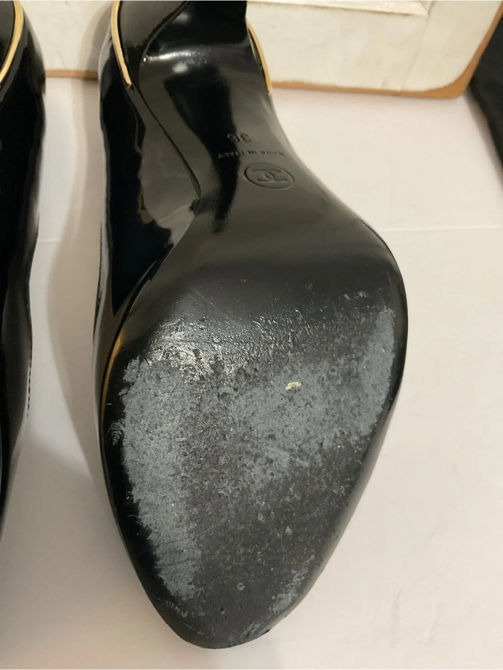 CHANEL glossy patent